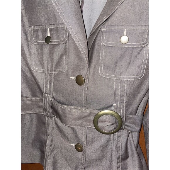 Robert Louis Brown Collared Belted 2 Pocket Puff Shoulder Blazer Jacket Medium - Picture 2 of 8